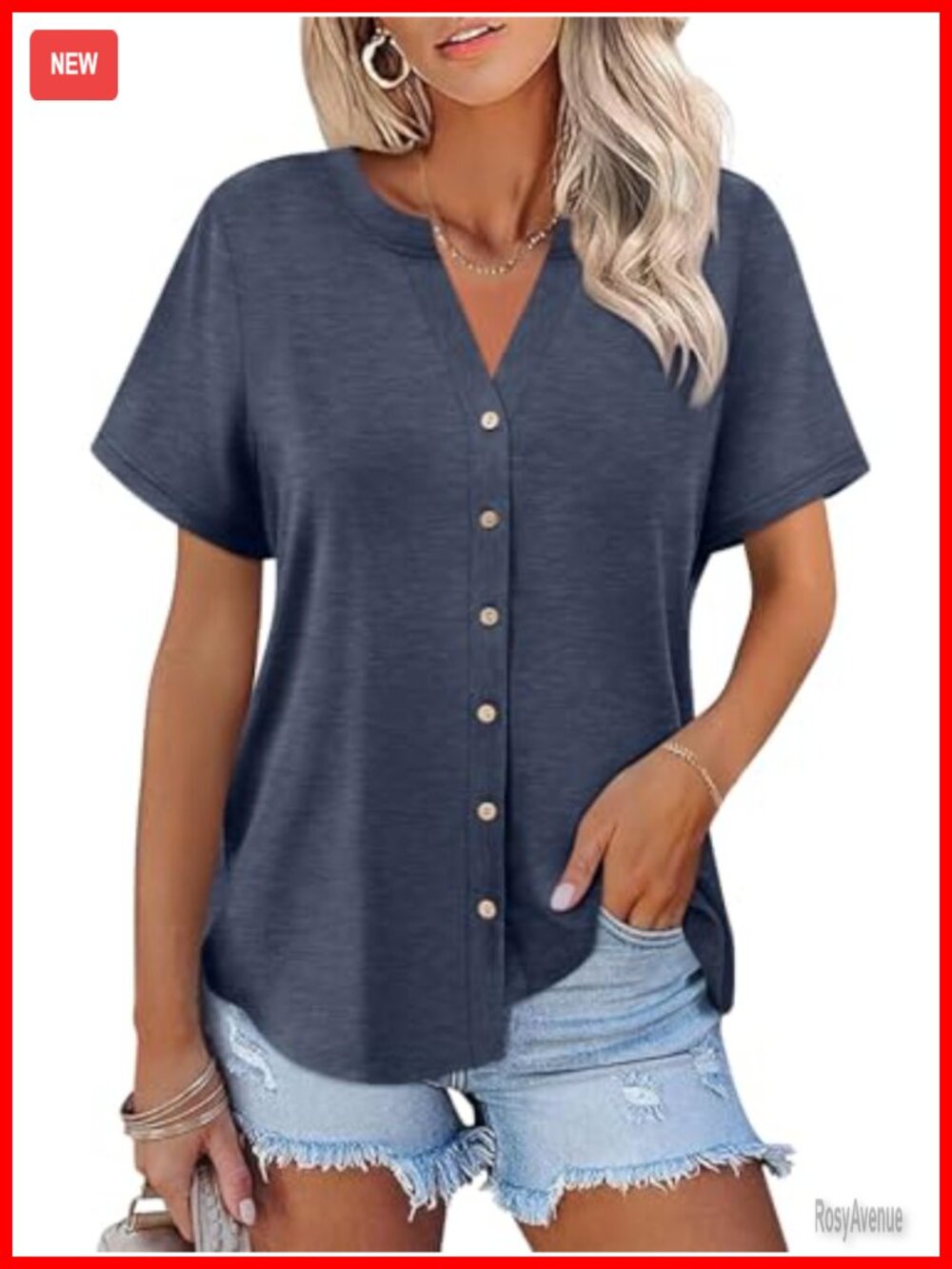 Womens Short Sleeve Button Down Blouse V Neck Summer Dressy Casual Top